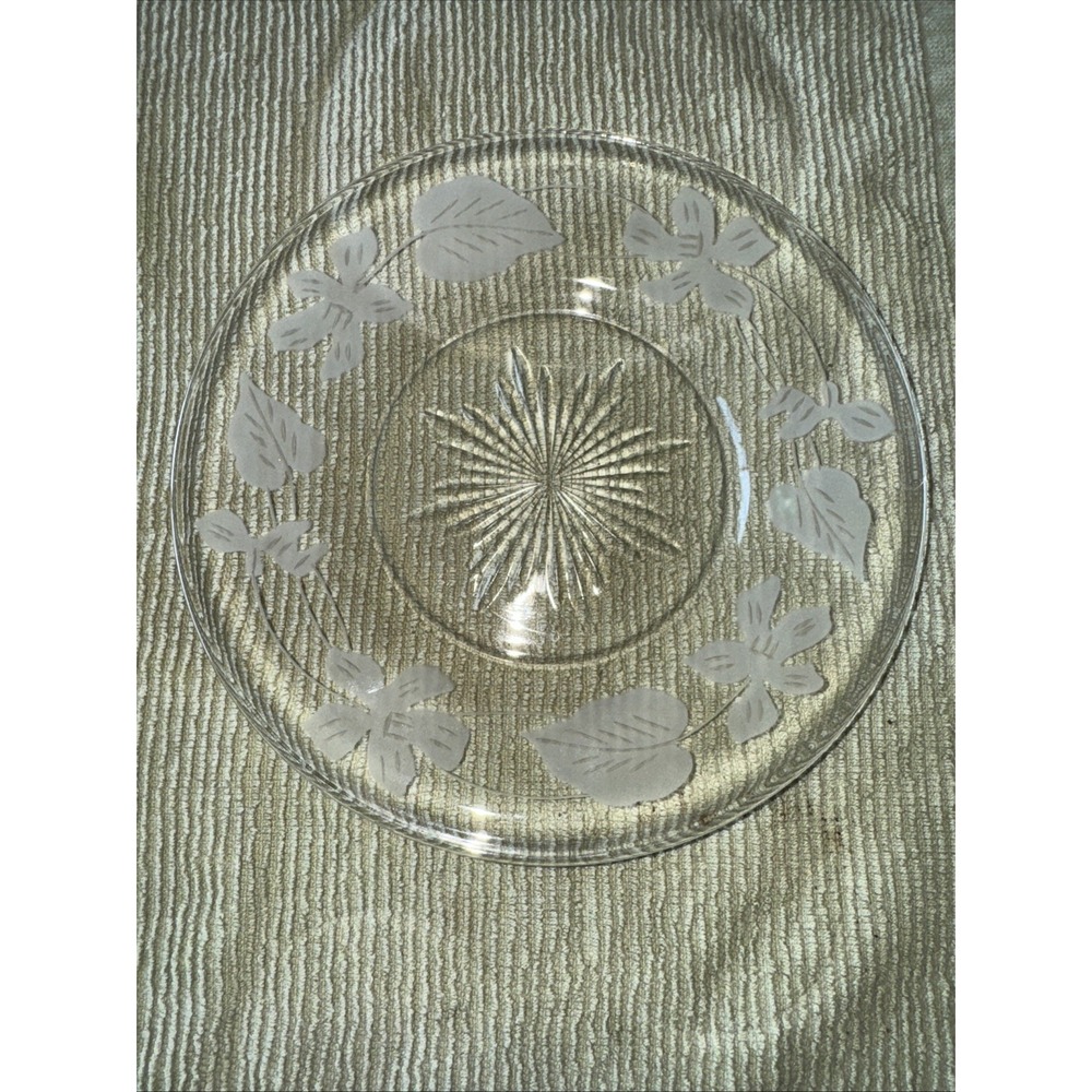 Vintage 8in Etched Glass Plates‎ Set Of 6